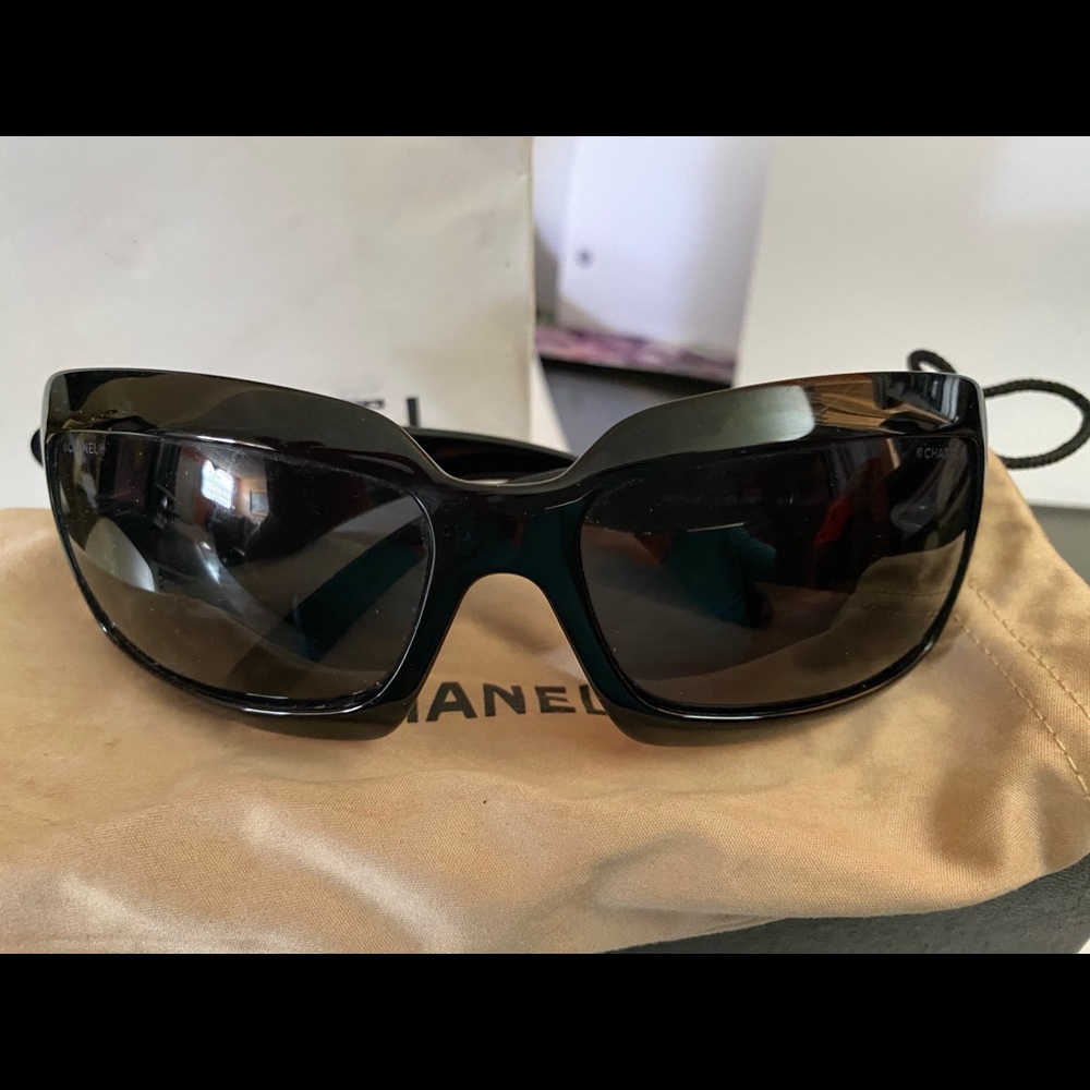 chanel black glasses barely used with box and case